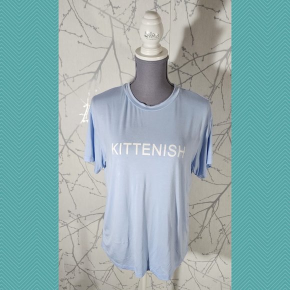 Kittenish Pale Blue Spellout Crewneck Tee - Picture 1 of 4